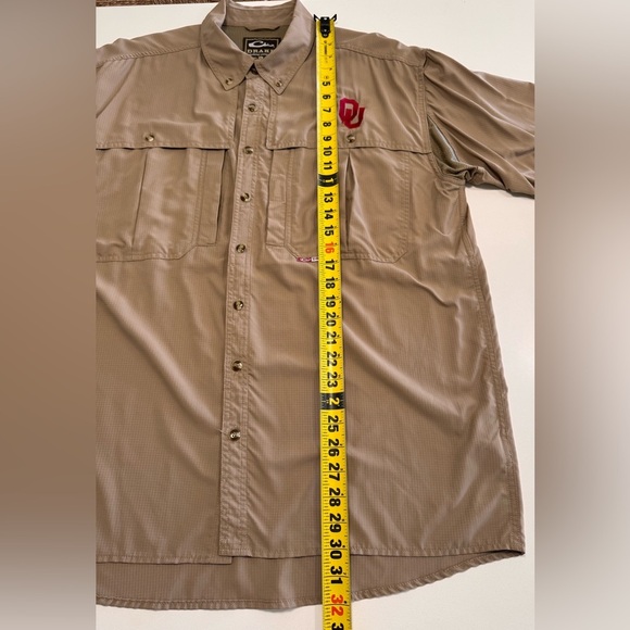 Drake Clothing Company Mens Vented Short Sleeve Oklahoma OU Shirt Size Large Tan - Picture 9 of 9